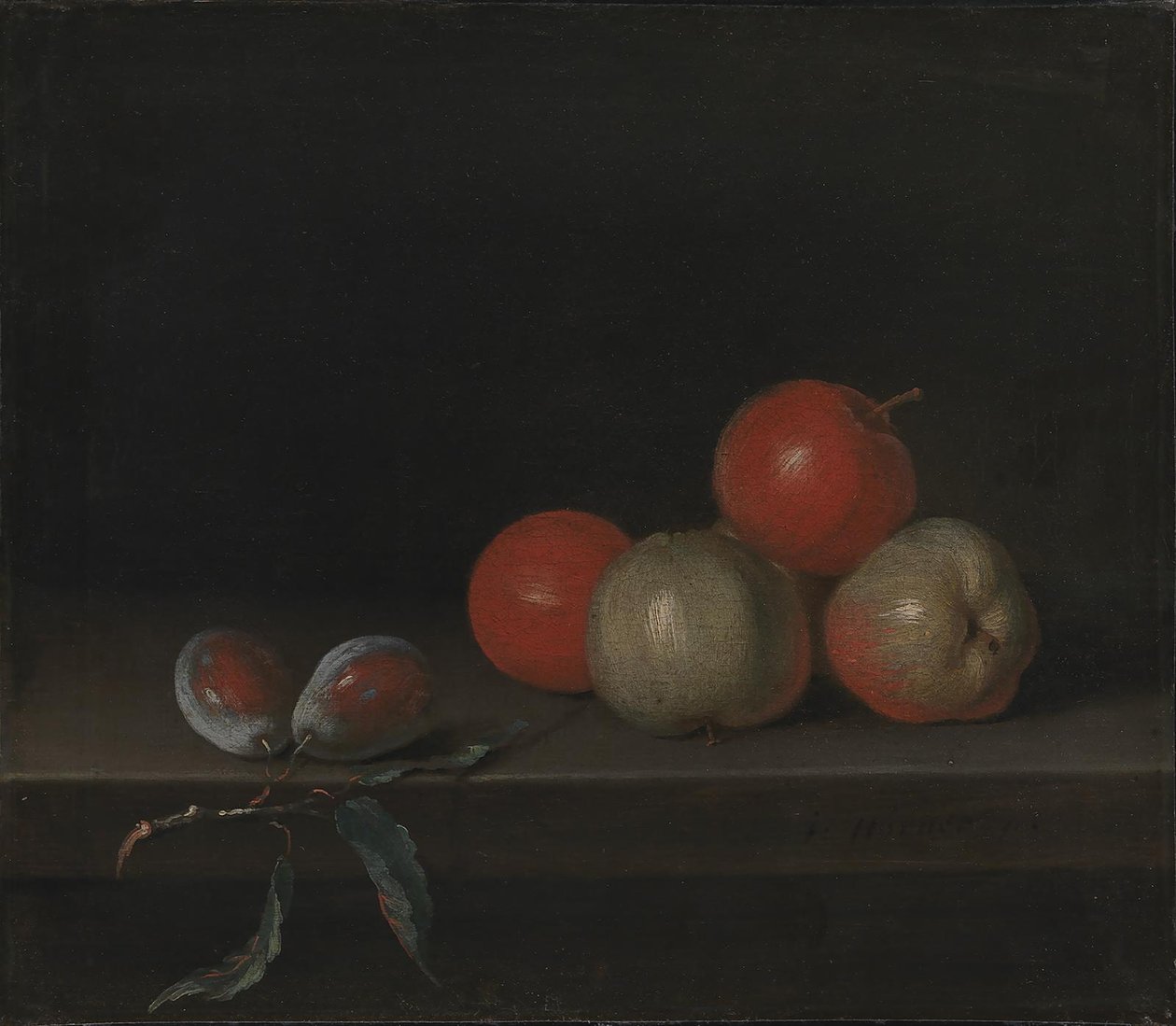 Appels en perziken op een tafel door Johan Hörner