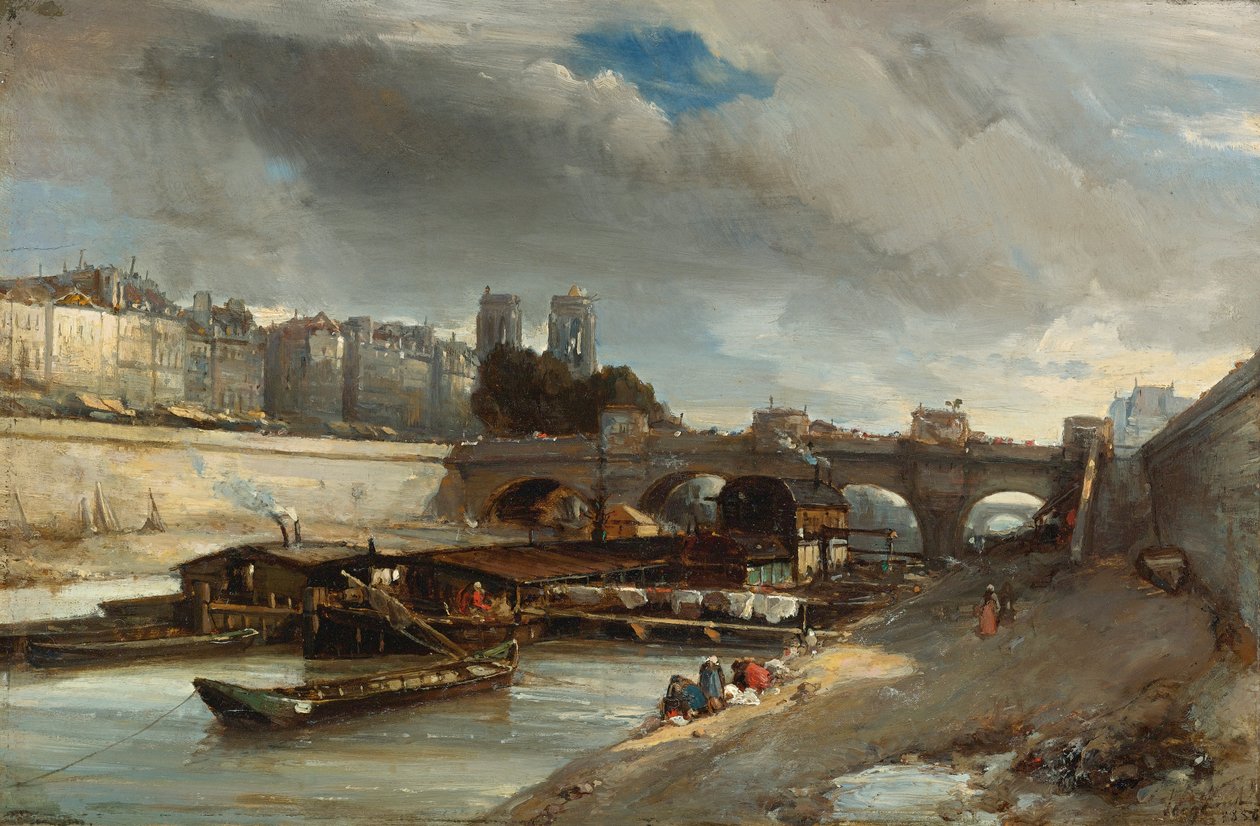 Boot wasplaats in de buurt van de Pont Neuf, Parijs door Johan Jongkind