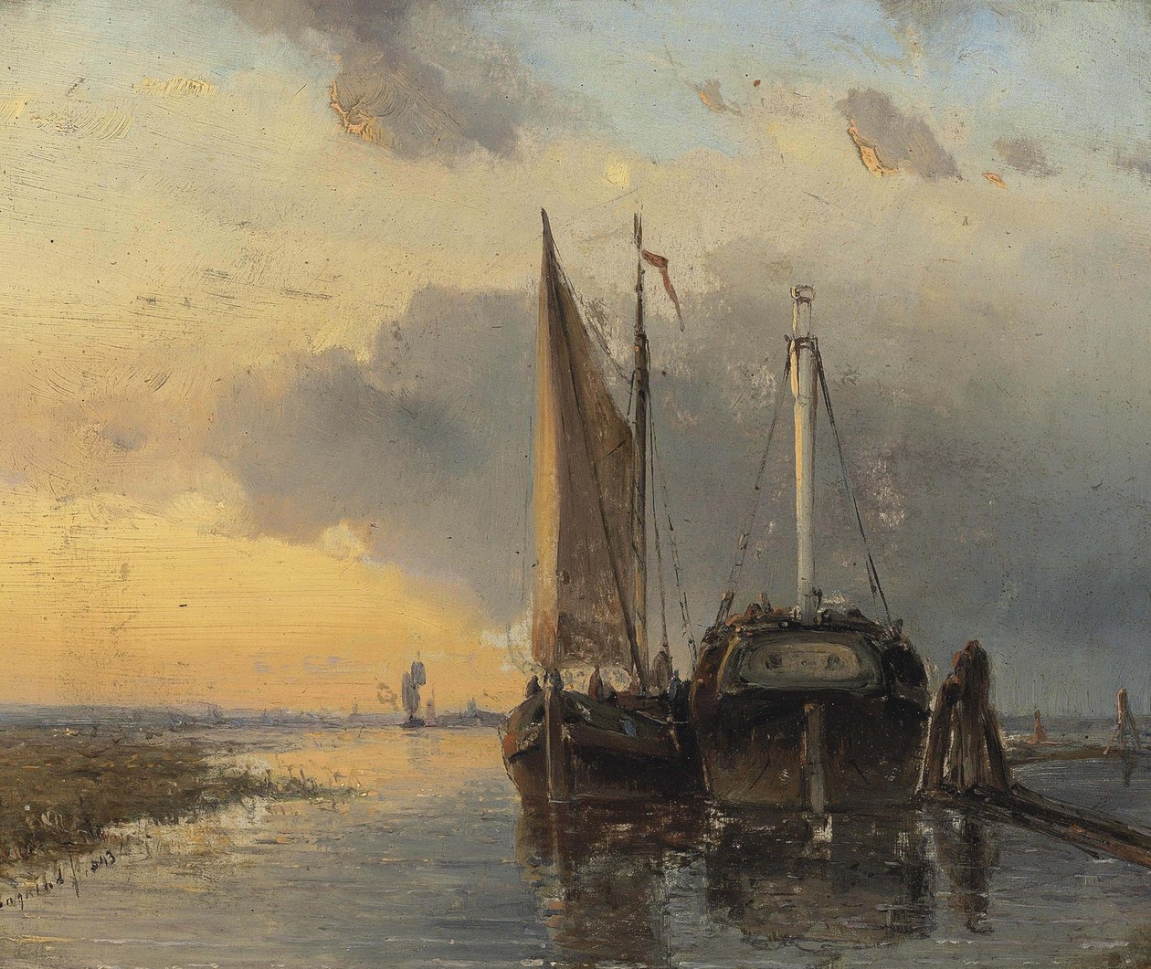 Haven aan een Nederlandse rivier door Johan Jongkind
