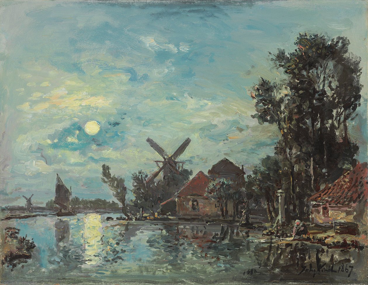 Maaneffect op het estuarium, Nederland door Johan Jongkind