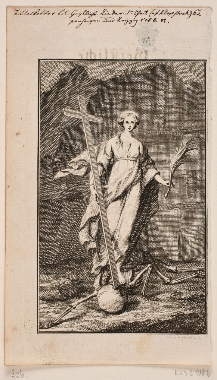 "Religie". Titelgravure voor Geistliche Lieder door Johan Martin Preisler