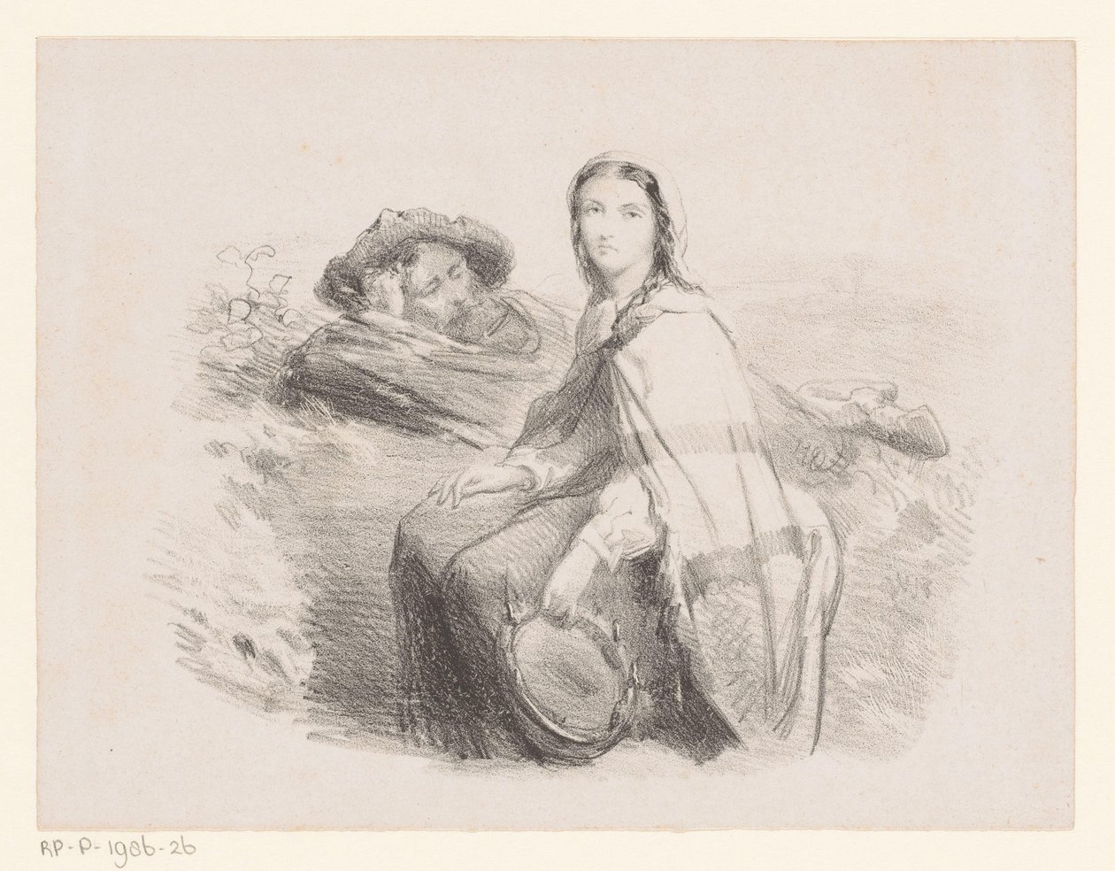 Liggende man en vrouw met tamboerijn door Johan Michaël Schmidt Crans (attributed to)