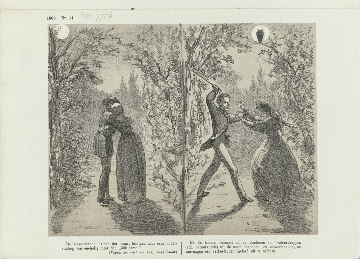 Spotprent over de invloed van de maan, 1865 door Johan Michaël Schmidt Crans