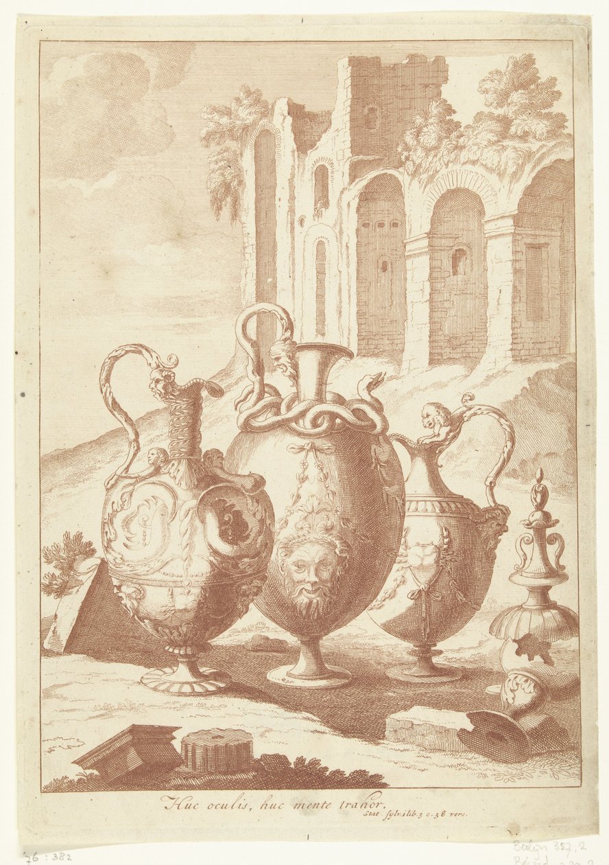 Vier vazen, de vierde gebroken door Johan Teyler (attributed to)