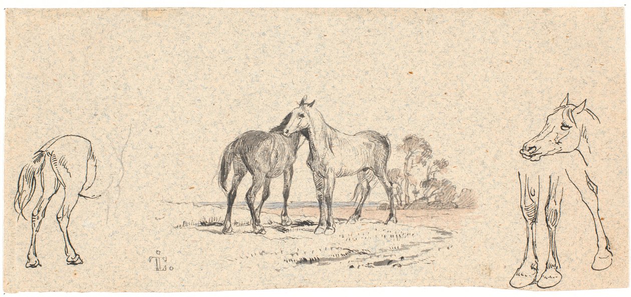 De twee paarden; en studie van paarden door Johan Thomas Lundbye