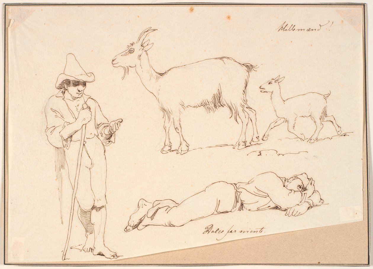 Een herder, een geit met haar jong en een liggende man door Johan Thomas Lundbye