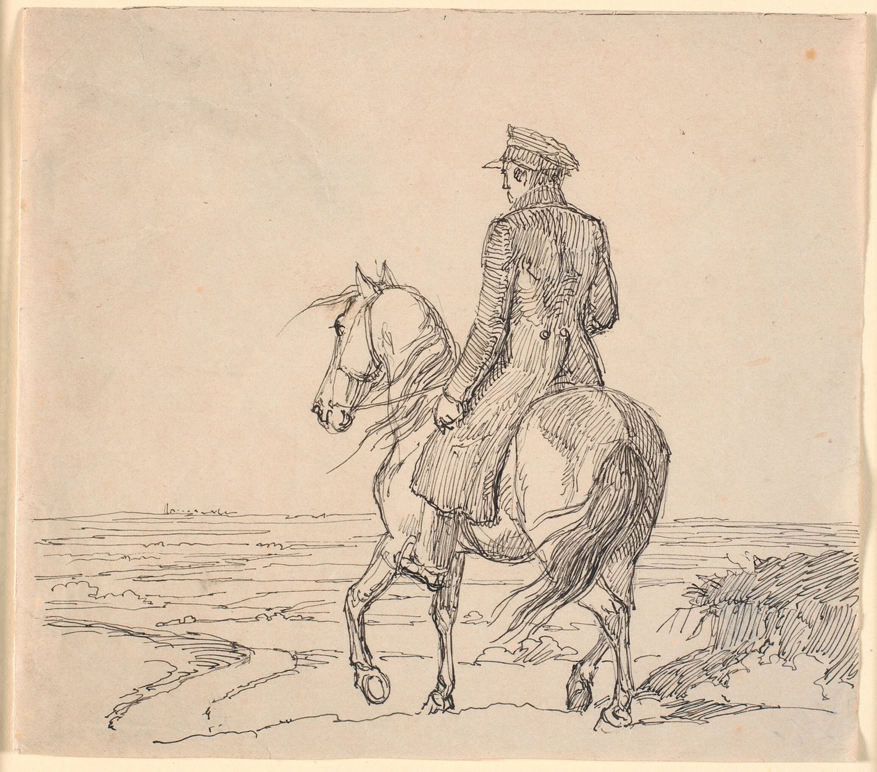Een Ruiter van Achteren Gezien, Rijdend naar een Uitgestrekt Landschap door Johan Thomas Lundbye