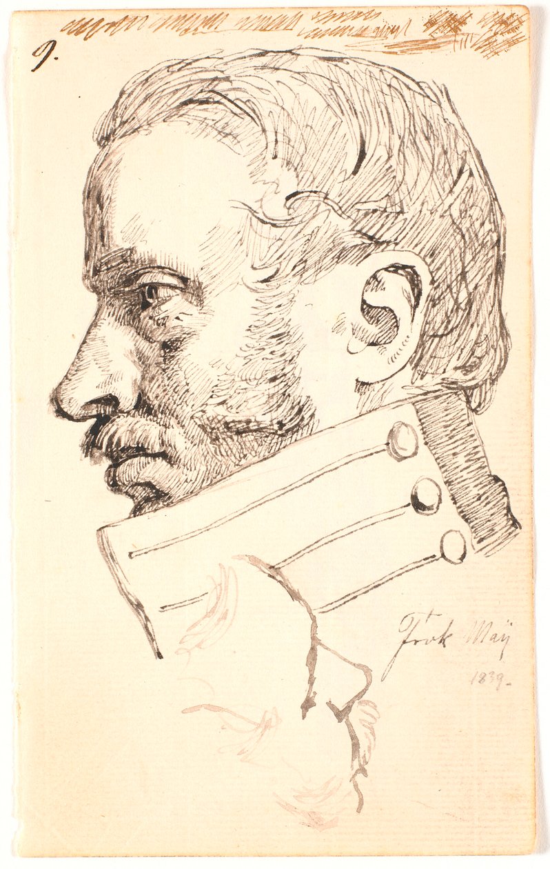 De Broer van de Kunstenaar Christen Carl Lundbye, Buste, Profiel Links. Bovenaan een Losse Schets van dezelfde Persoon half van Bovenaf Gezien door Johan Thomas Lundbye
