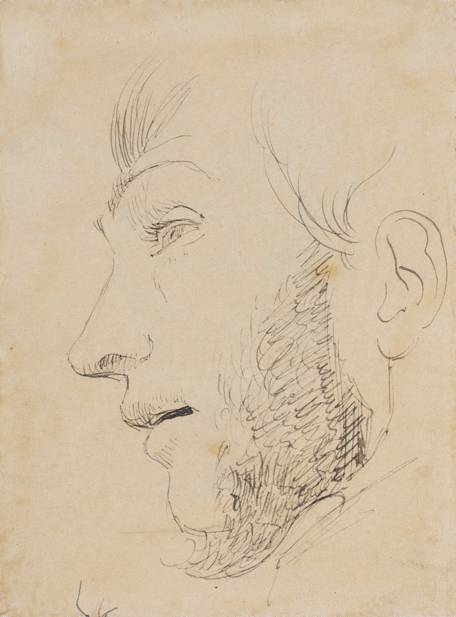 Mannenportret in profiel naar links, van onderen gezien door Johan Thomas Lundbye