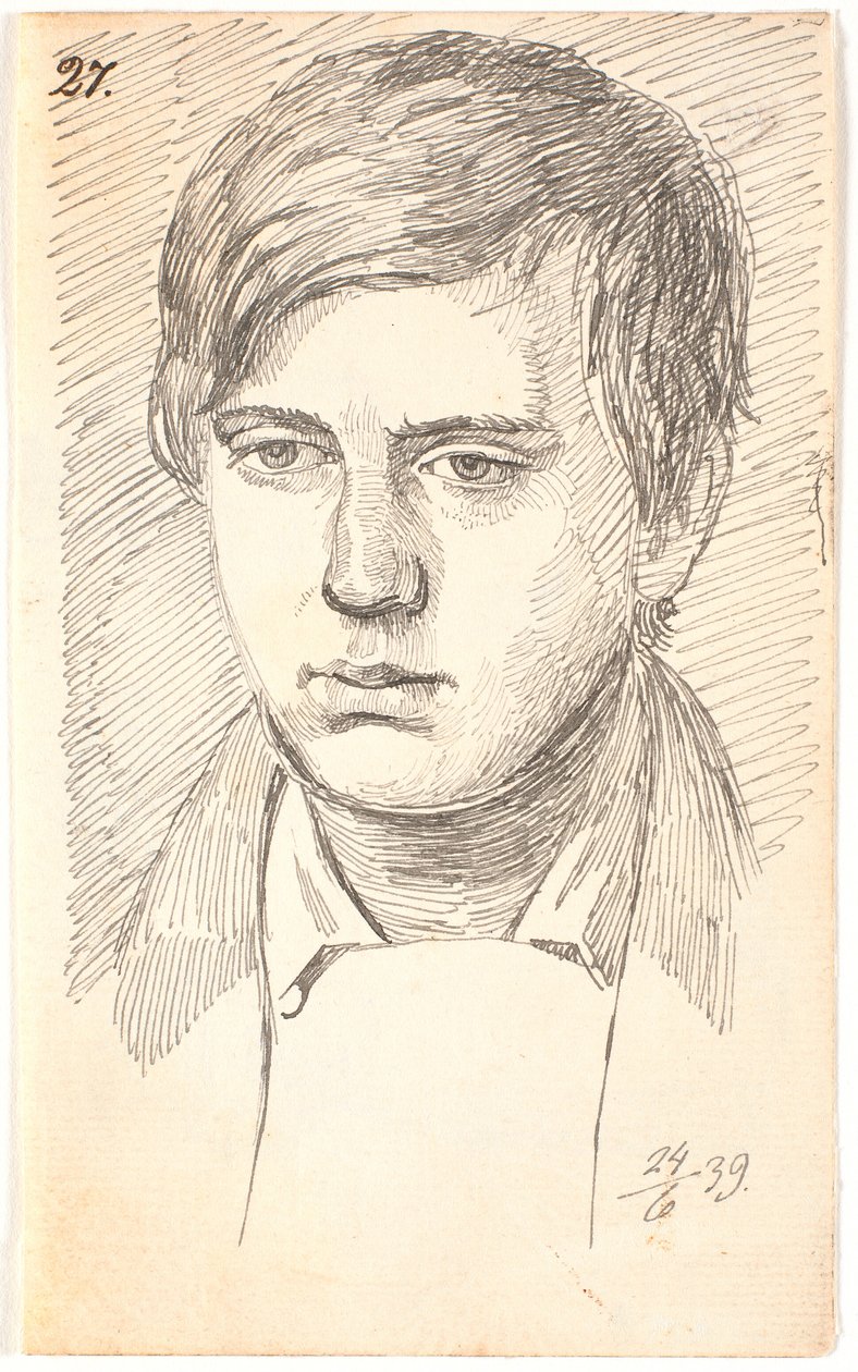Portret van een jonge man, en face door Johan Thomas Lundbye