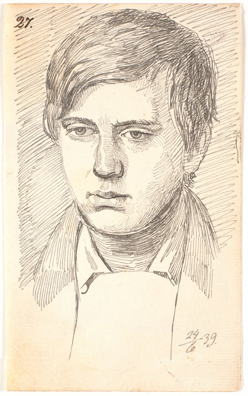 Portret van een jonge man, en face door Johan Thomas Lundbye