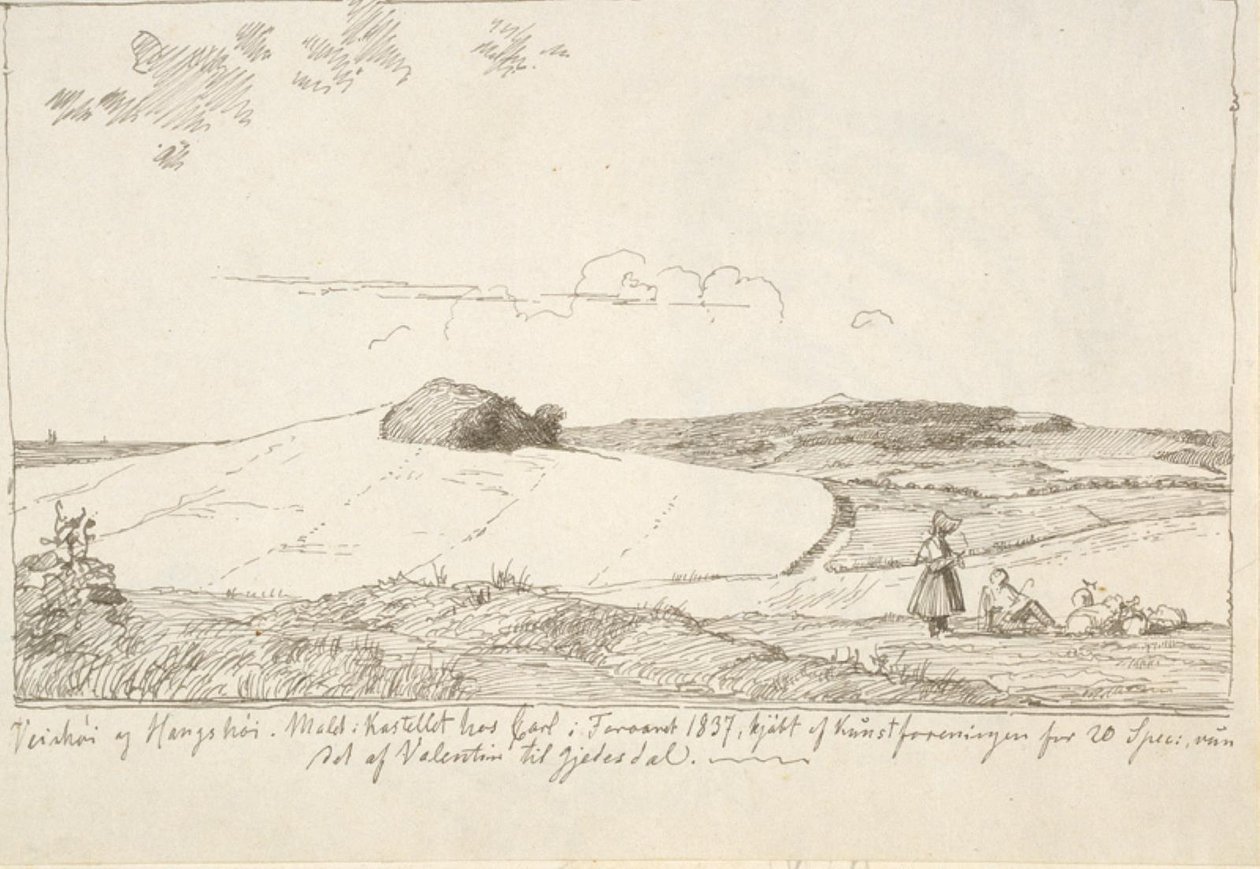 Landschap van Seeland. Op de achtergrond Vejrhøj, ingeplakt f.n. pagina 6 door Johan Thomas Lundbye
