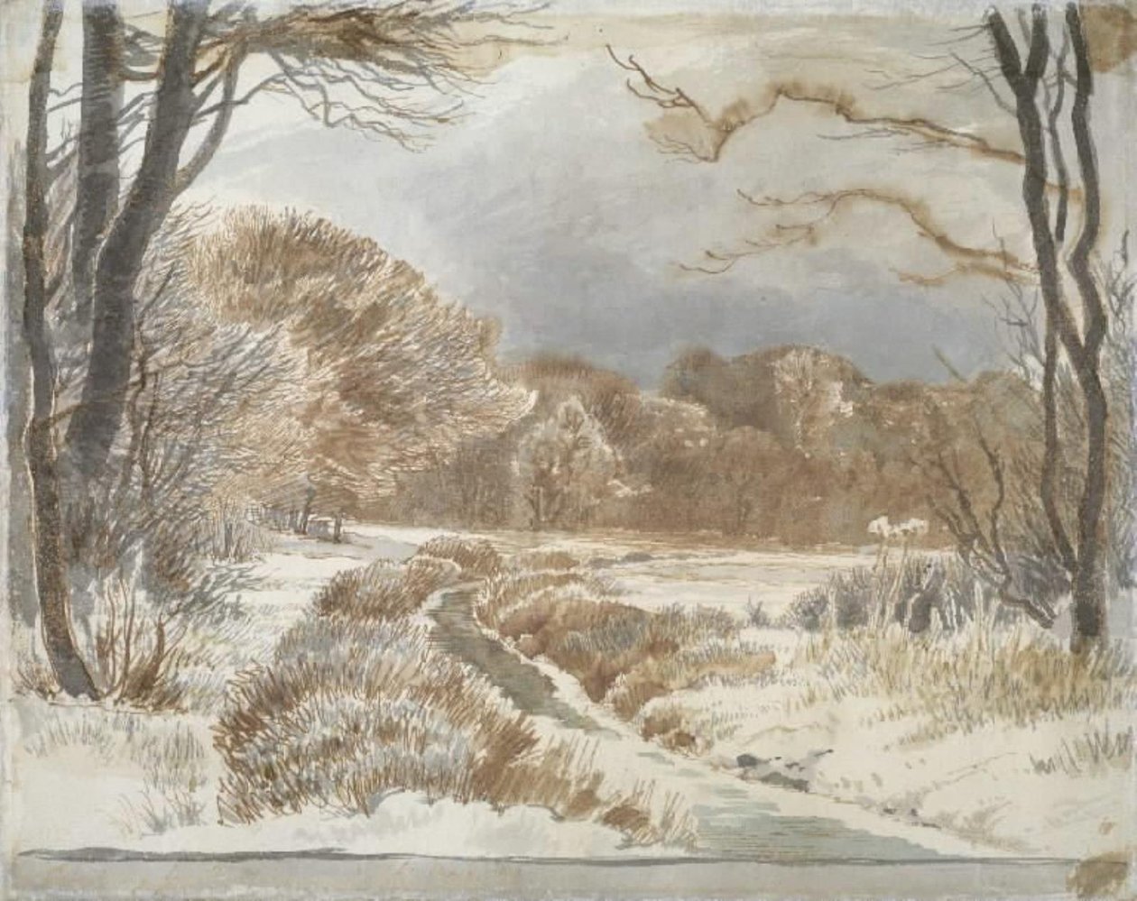 Sneeuwlandschap met beek. Purlund en Vallø door Johan Thomas Lundbye