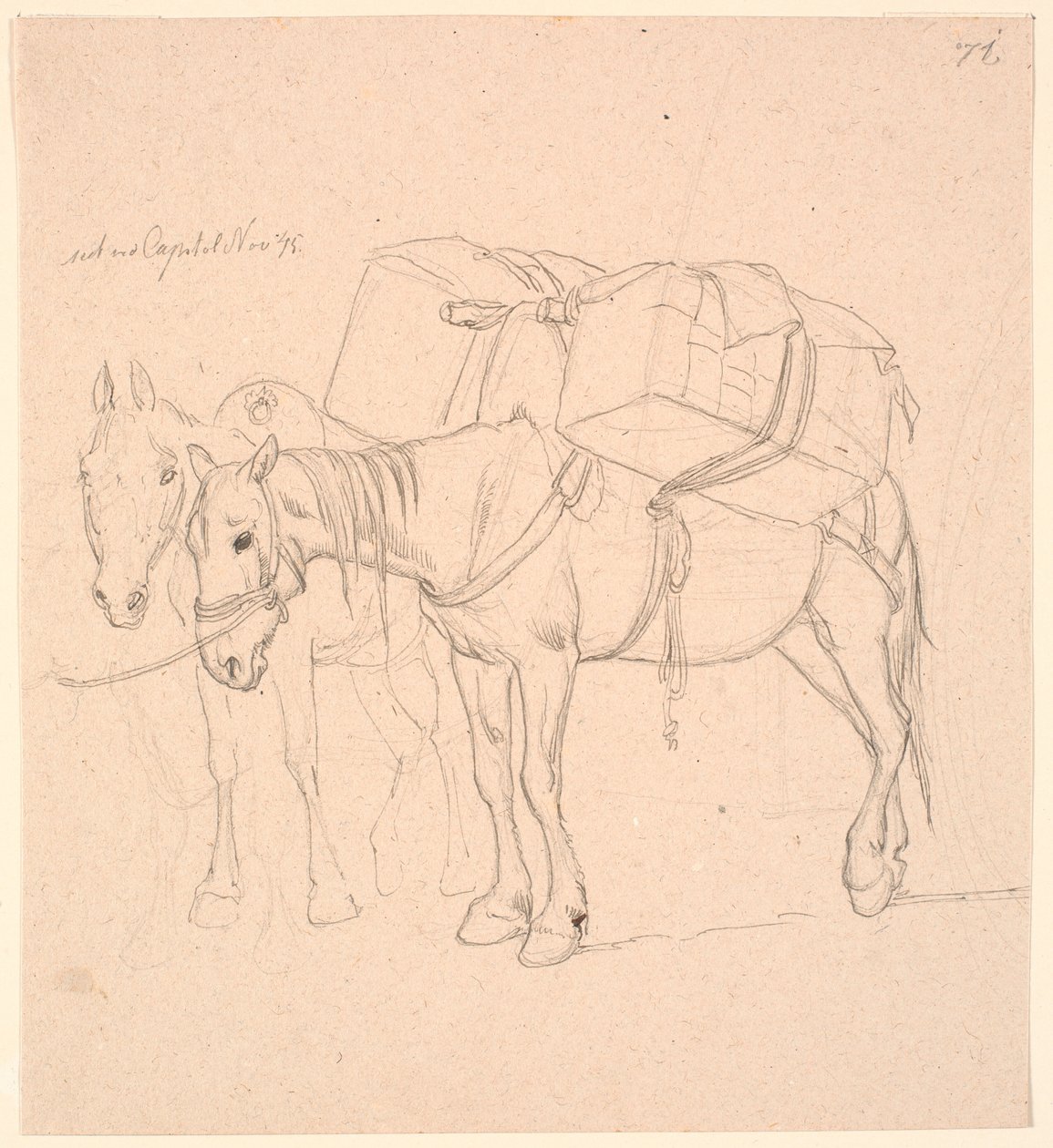Twee paarden met bepakking door Johan Thomas Lundbye