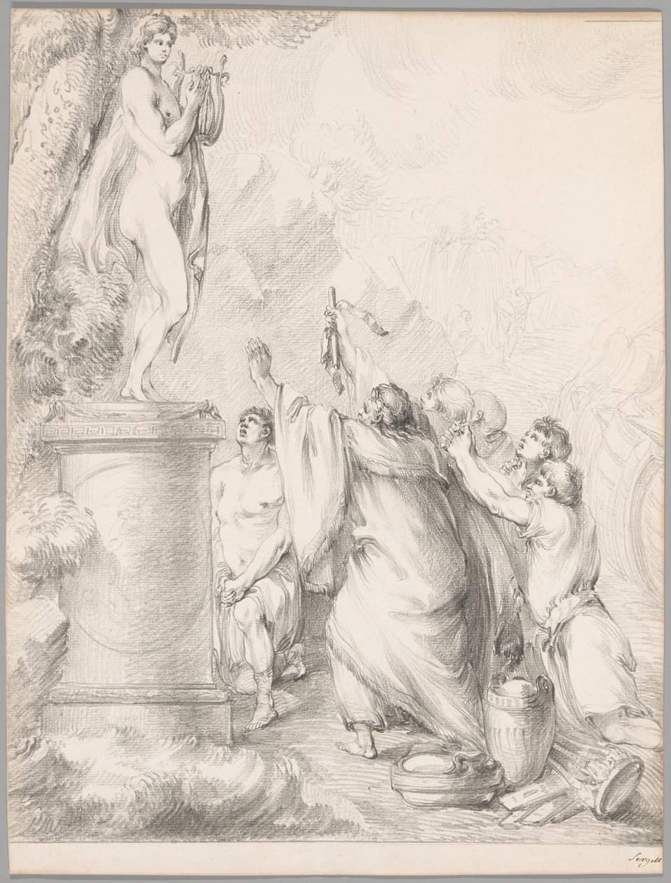 Chryses smeekt de hulp van Apollo, uit Ilias, Boek I door Johan Tobias Sergel