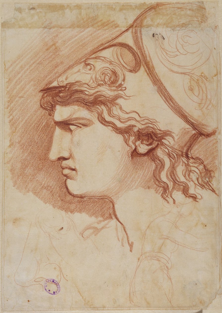Diomedes, detailschets van een helm en een hoofd in profiel door Johan Tobias Sergel
