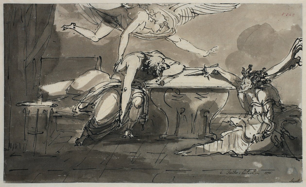 Valt in wanhoop. Blad 6 uit de melancholie-suite door Johan Tobias Sergel