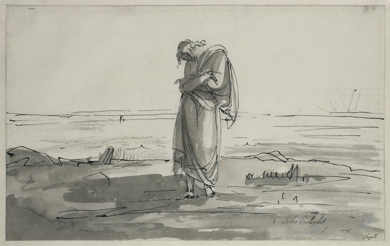 Op zoek naar de eenzaamheid. Blad 1 uit de Melancholie-suite door Johan Tobias Sergel