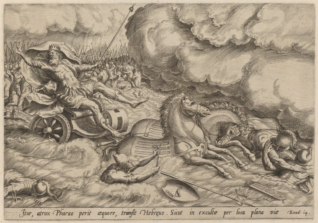 De oversteek van de Rode Zee door Johan Wierix, after Maarten van Cleef