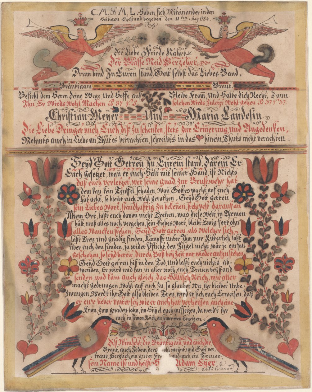 Huwelijksgroet voor Christian Meyer en Maria Landes, 1784 door Johann Adam Eyer