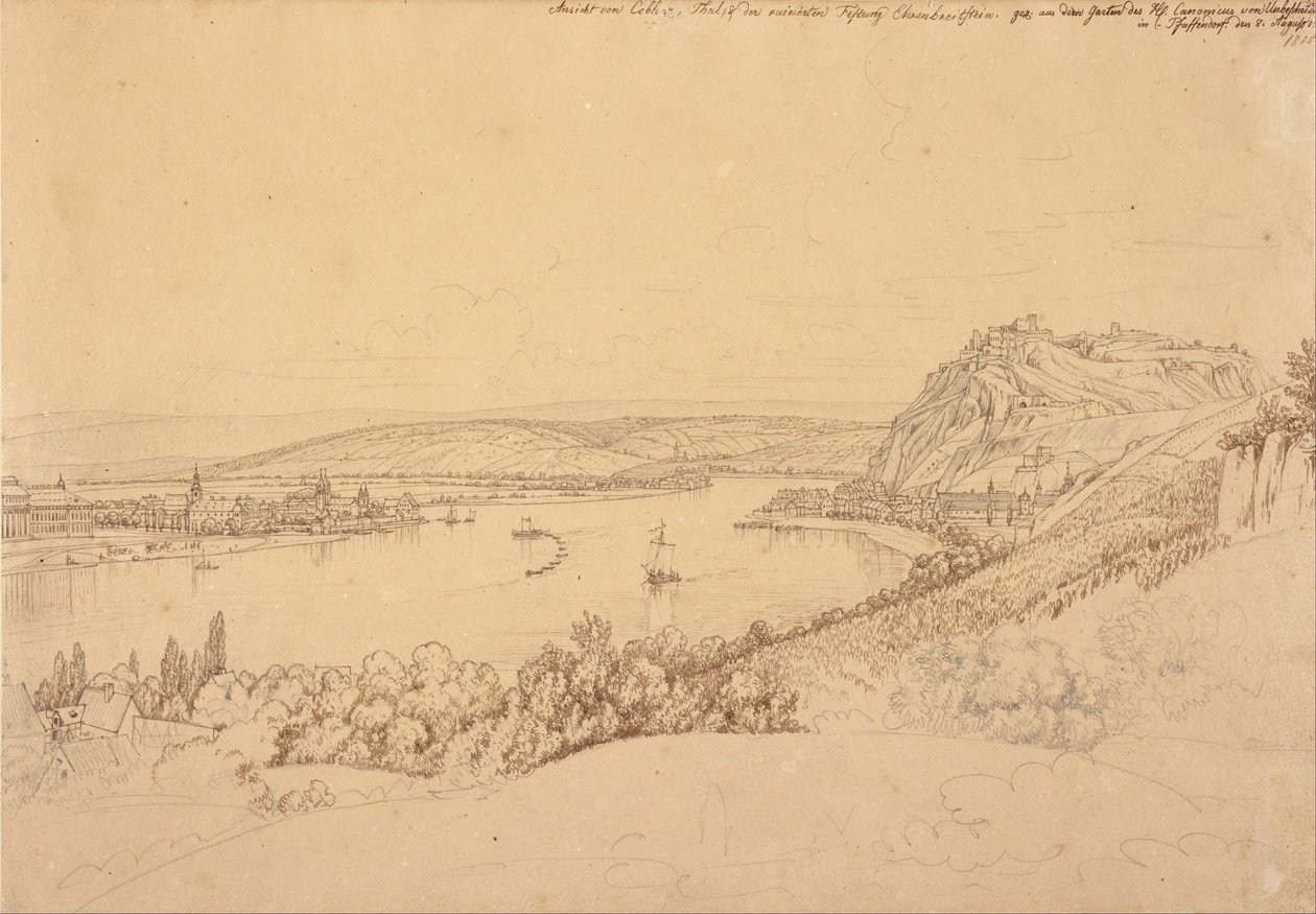 Uitzicht op het Fort Ehrenbreitstein door Johann Adam Klein