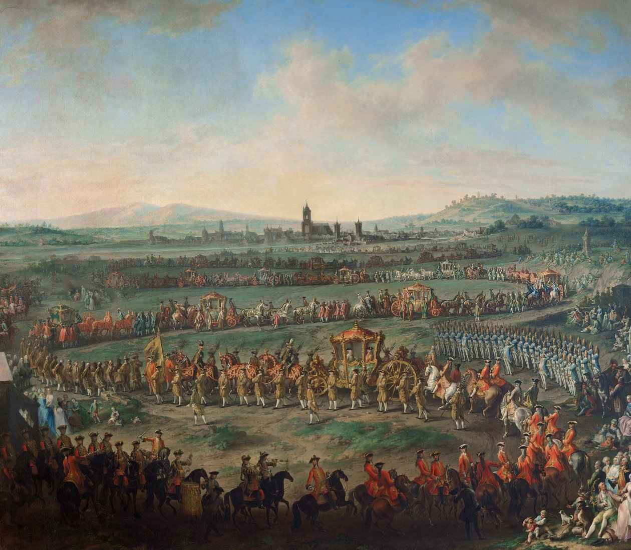 Ingang van keizer Franz I. Stephan en zijn zoon Joseph (II.) in Frankfurt op 29 maart 1764 door Johann Dallinger von Dalling