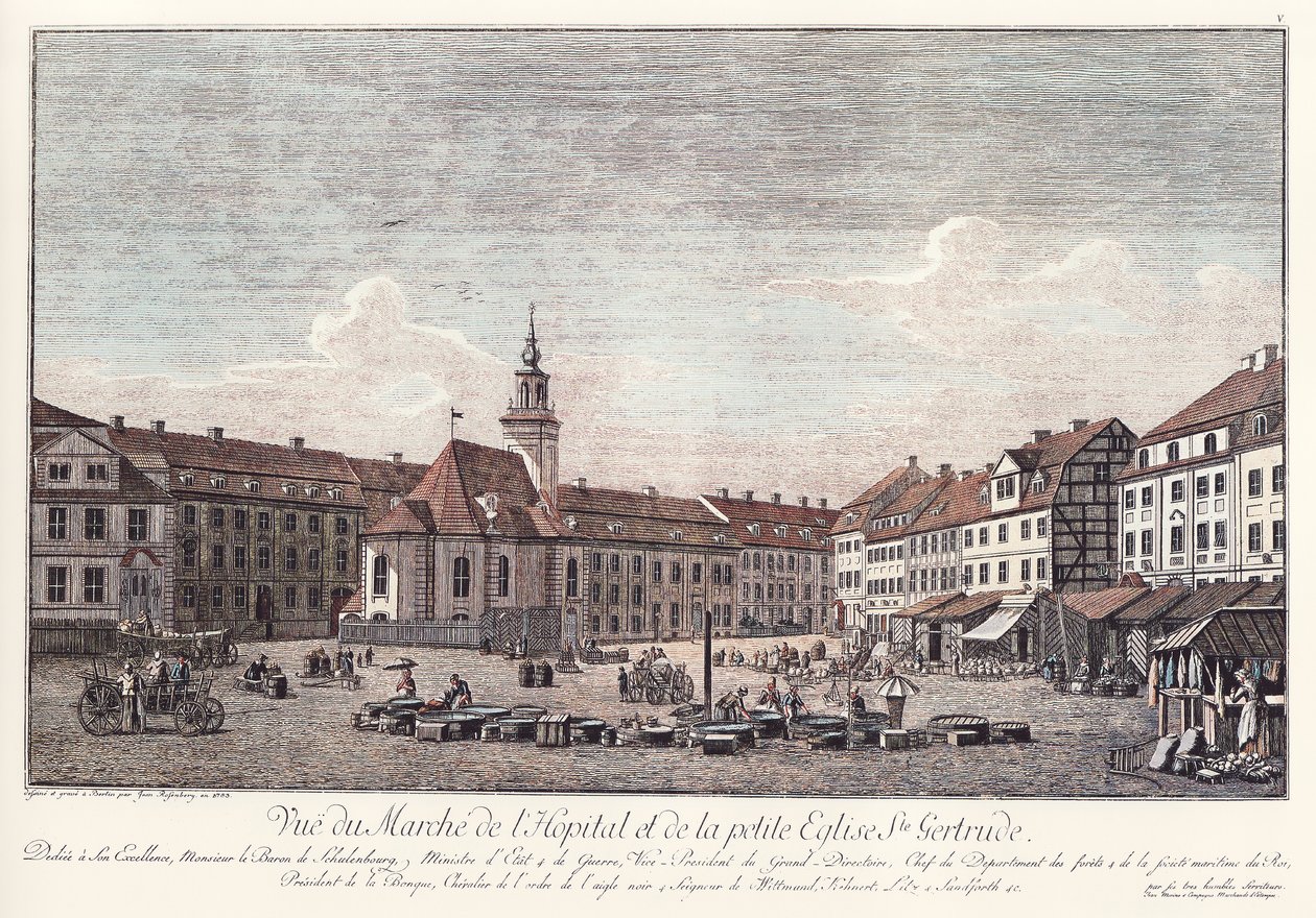 Gezicht op de Spittelmarkt met de Gertraudenkirche, Oud-Berlijn door Johann Georg Rosenberg