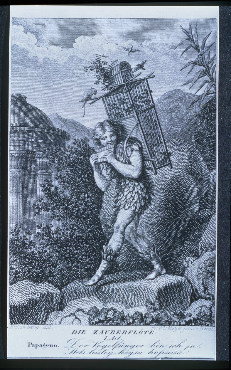 Papageno: Ik ben de vogelvanger, ja! Altijd vrolijk, fiddle-di-i, fiddle-di-da!, Act I van 
