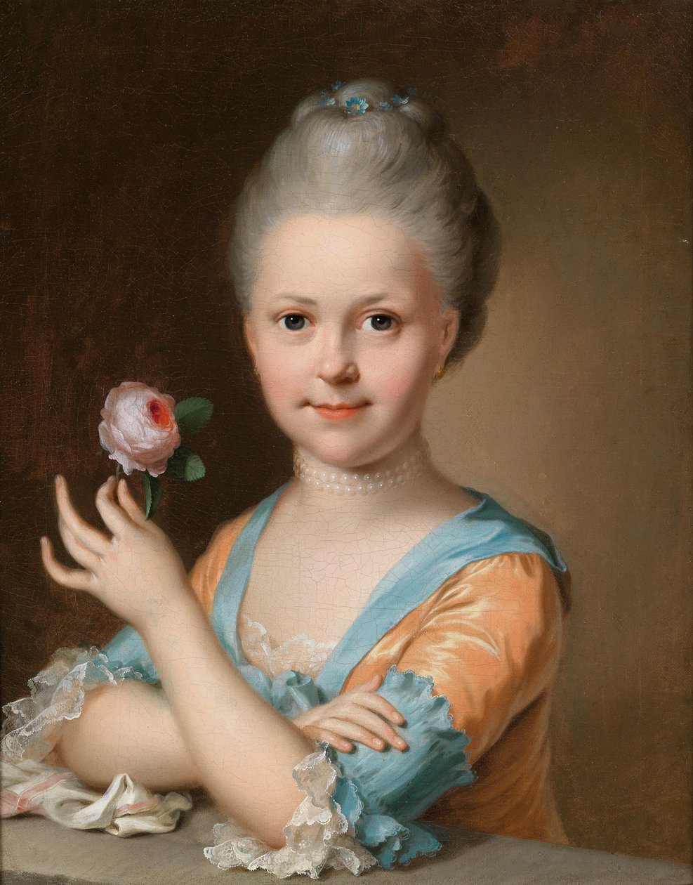 Portret van een jong meisje met een roos door Johann Heinrich Tischbein