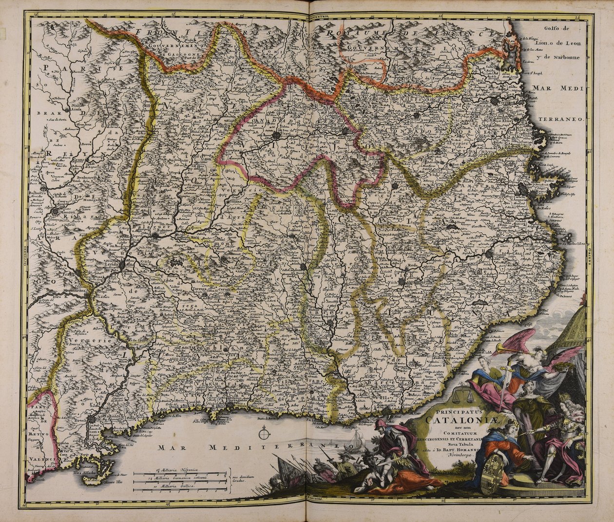 Principatus Cataloniae nec non comitatuum Ruscinonensis et Cerretaniae nova tabula door Johann Baptista Homann