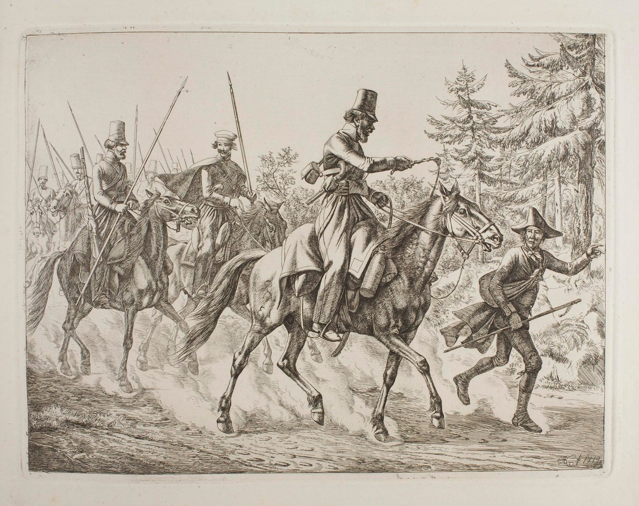 Een troep Kozakken met een Joodse gids door Johann Adam Klein