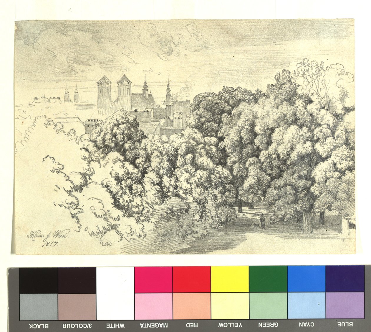 Uitzicht vanuit mijn voormalige woning in de tuin van graaf Chotek in Josefstadt, Wenen door Johann Adam Klein