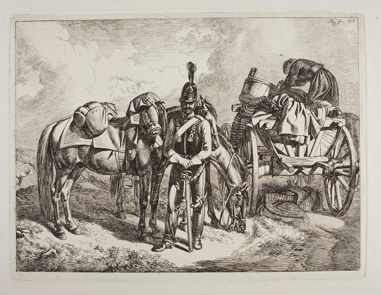 Oostenrijkse dragonder bij een wagen door Johann Adam Klein