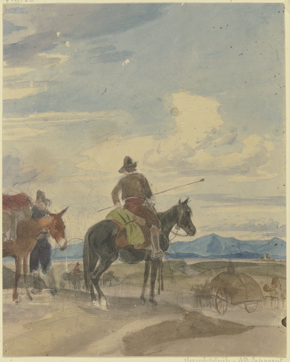 Boer te paard en muilezeldrijver uit de Romeinse Campagna door Johann Adam Klein
