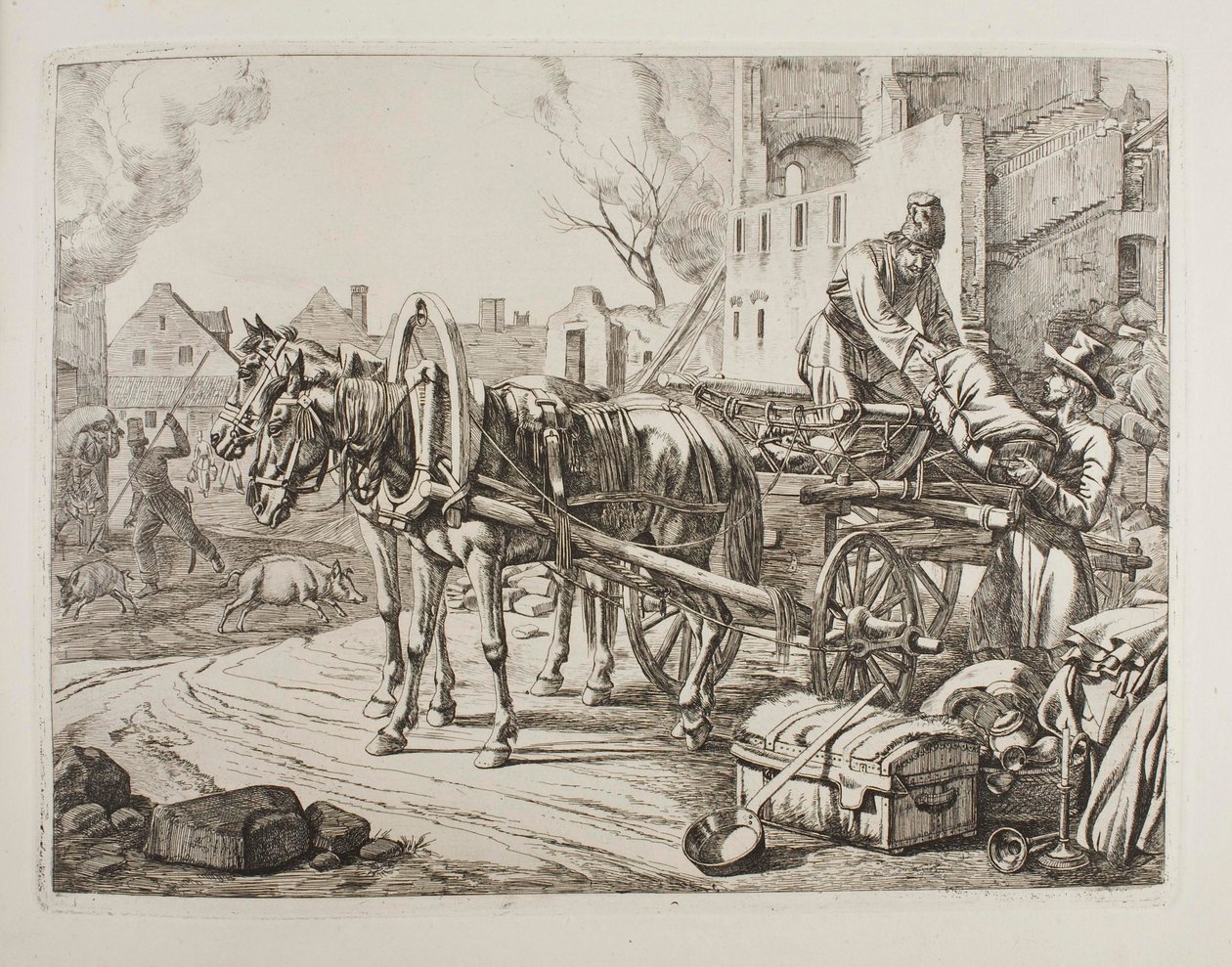Kozakken die in een stad plunderen door Johann Adam Klein