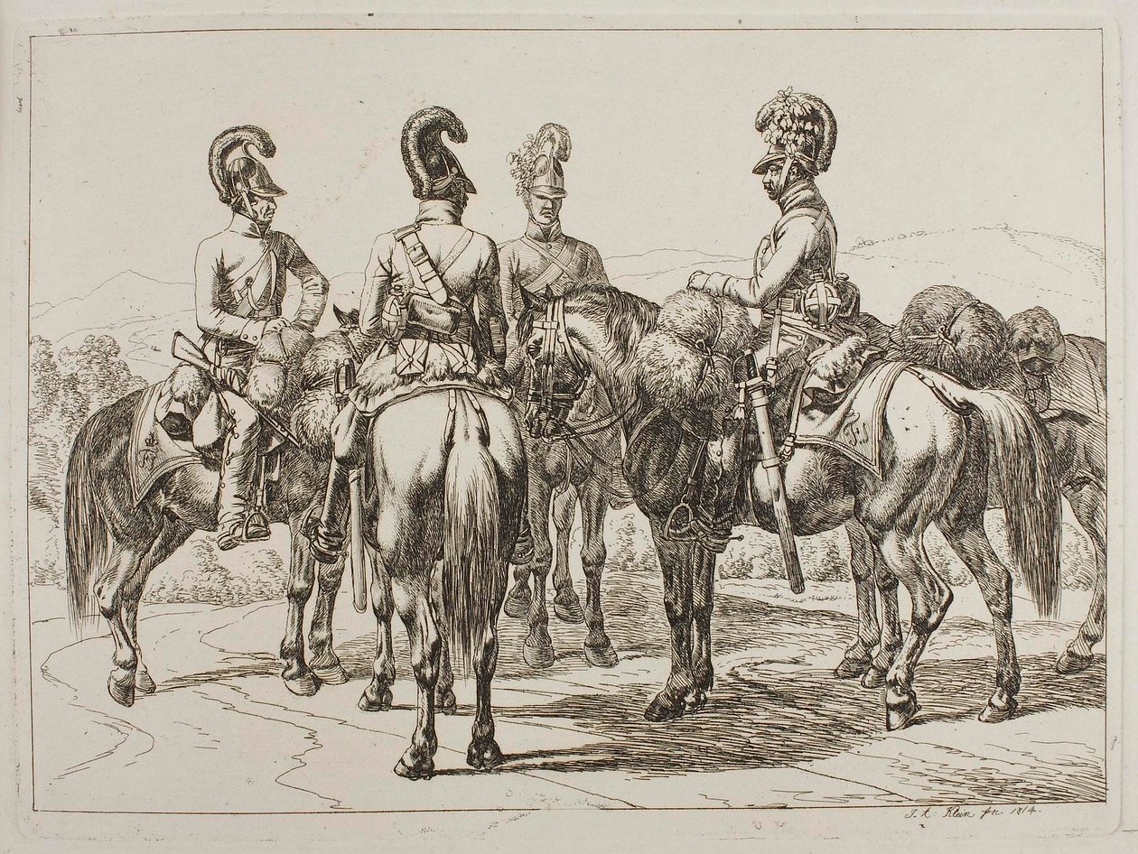 Dragonders te paard door Johann Adam Klein