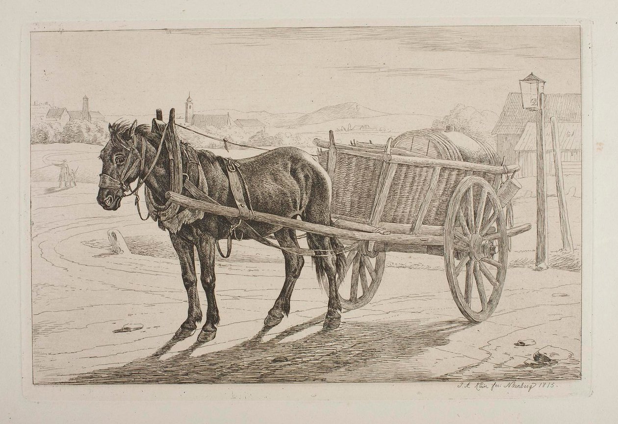 Paard met bierwagen door Johann Adam Klein
