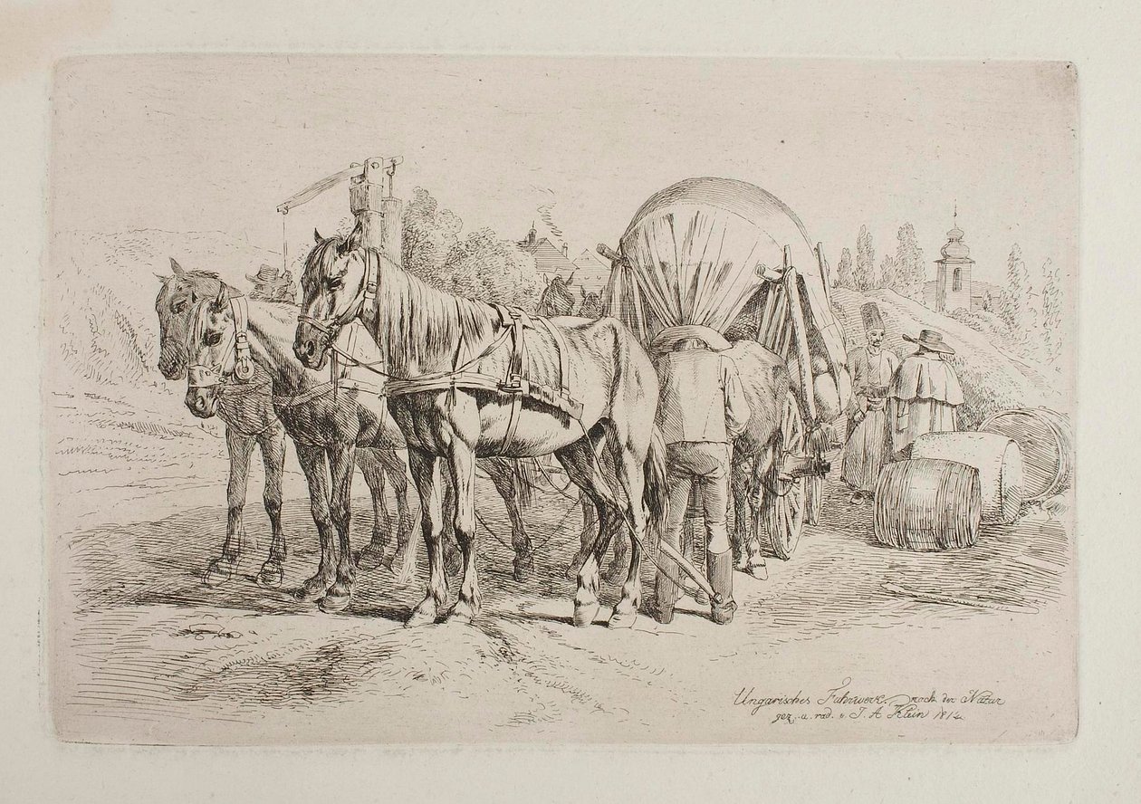 Hongaarse paardenwagen door Johann Adam Klein