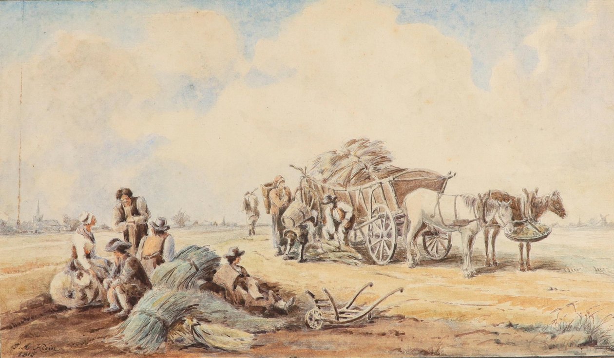 Johann Adam Klein Paardenkoets en rustende landarbeiders door Johann Adam Klein