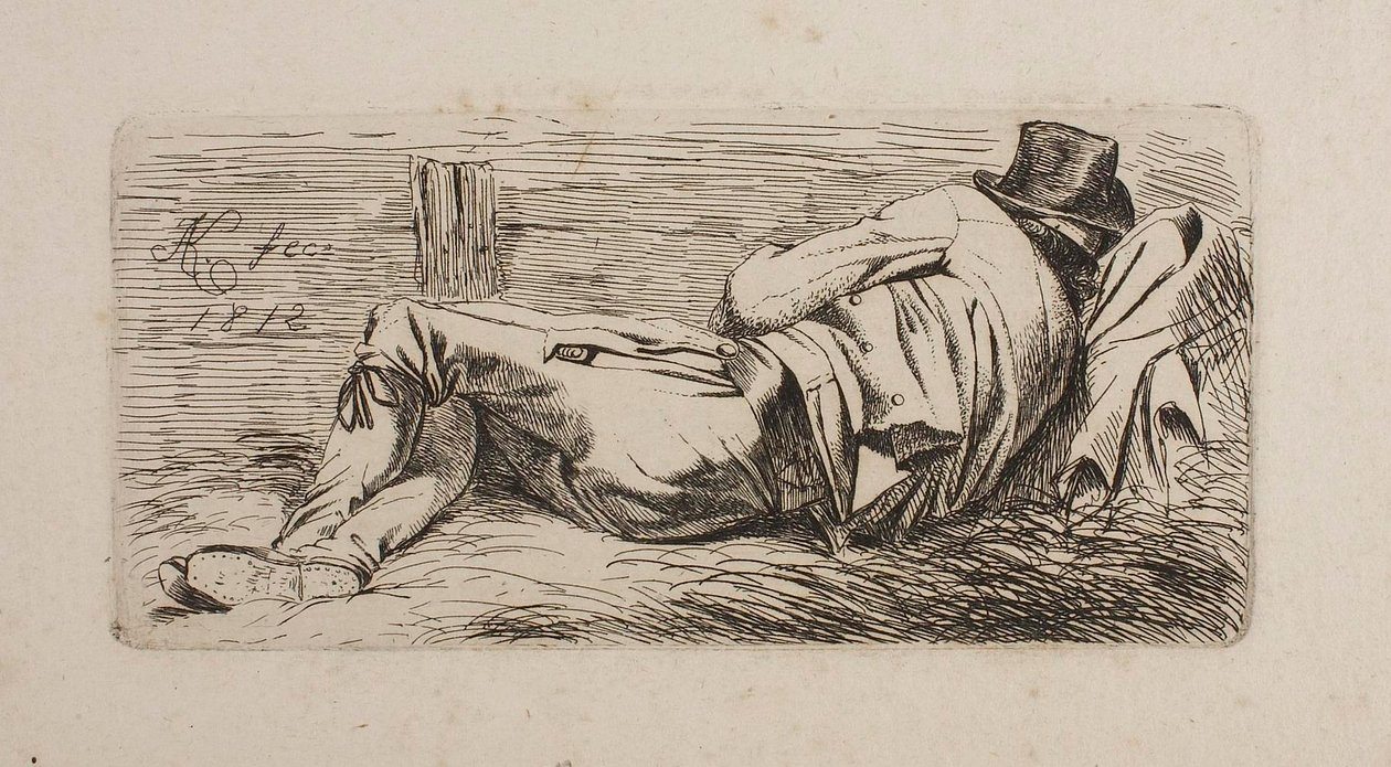 Slapende man op een draagbaar door Johann Adam Klein