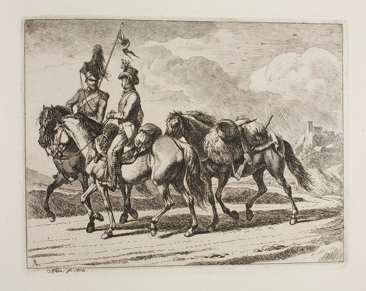 Militaire ruiters door Johann Adam Klein
