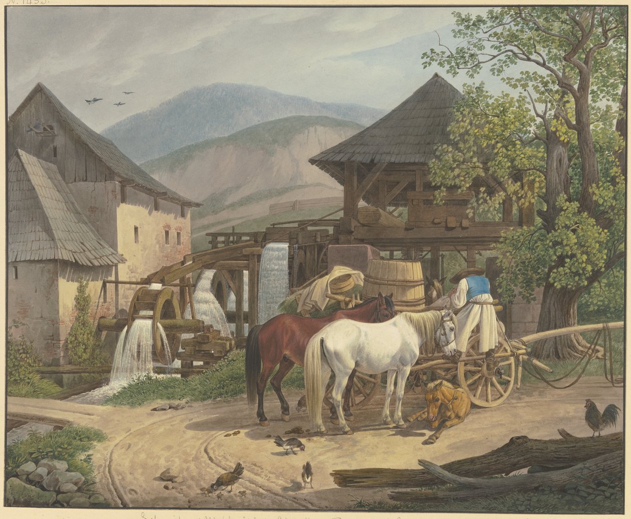 Snij- en maalmolen in het Stickelbergdal nabij Wiener Neustadt aan de Hongaarse grens door Johann Adam Klein