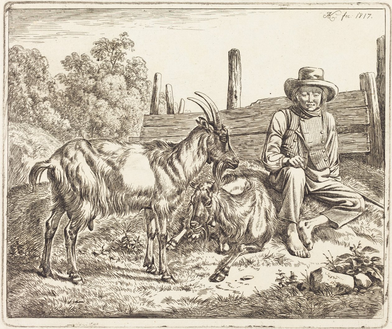 Herdersjongen met twee geiten door Johann Adam Klein