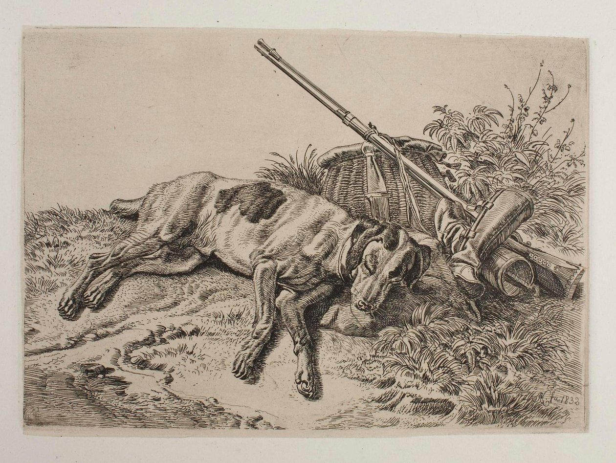Slapende hond door Johann Adam Klein