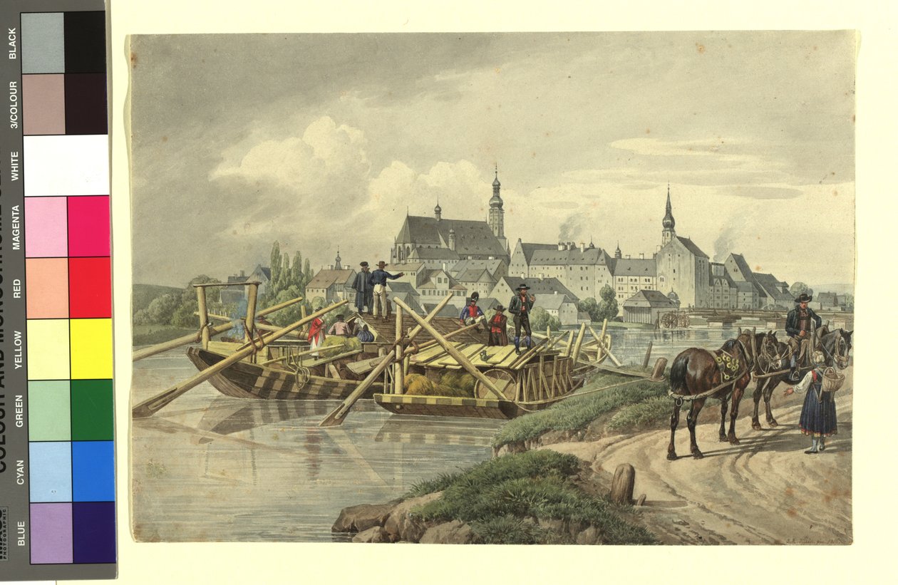 Straubing vanuit het noorden door Johann Adam Klein