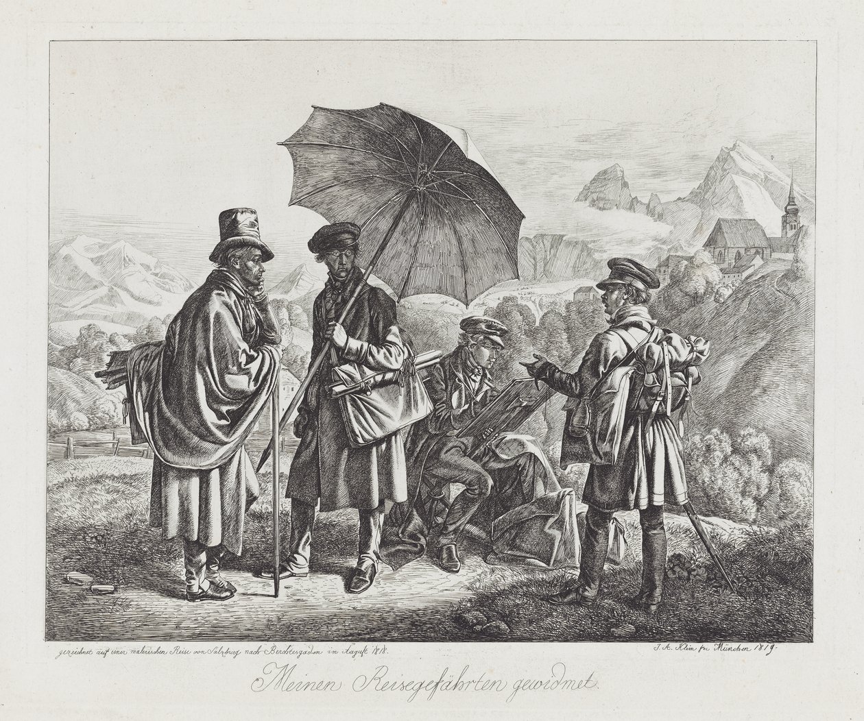 De kunstenaars op hun reis, uitgegeven 1819 door Johann Adam Klein