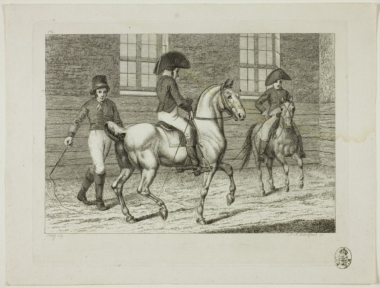 Manege en paarden door Johann Adolph Darnstedt