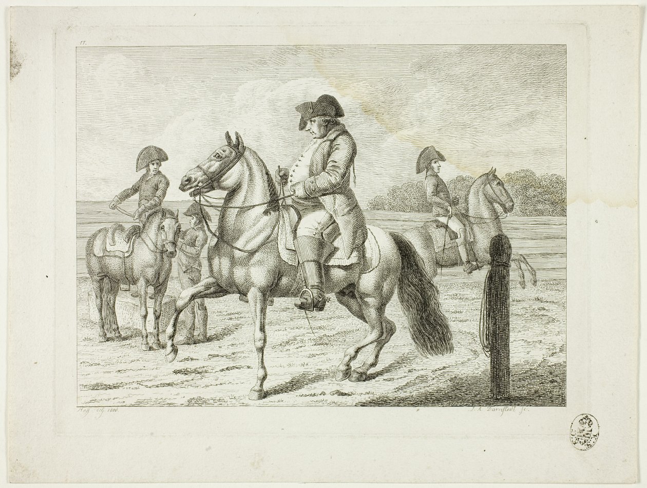 Manege en paarden door Johann Adolph Darnstedt