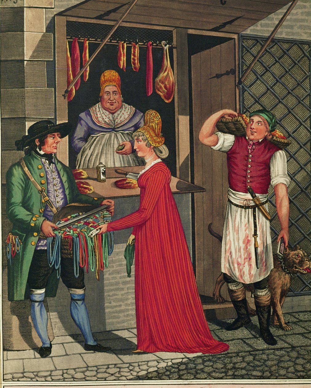 Slagerij en slagersjongen met hond ... door Johann Adolph Opitz