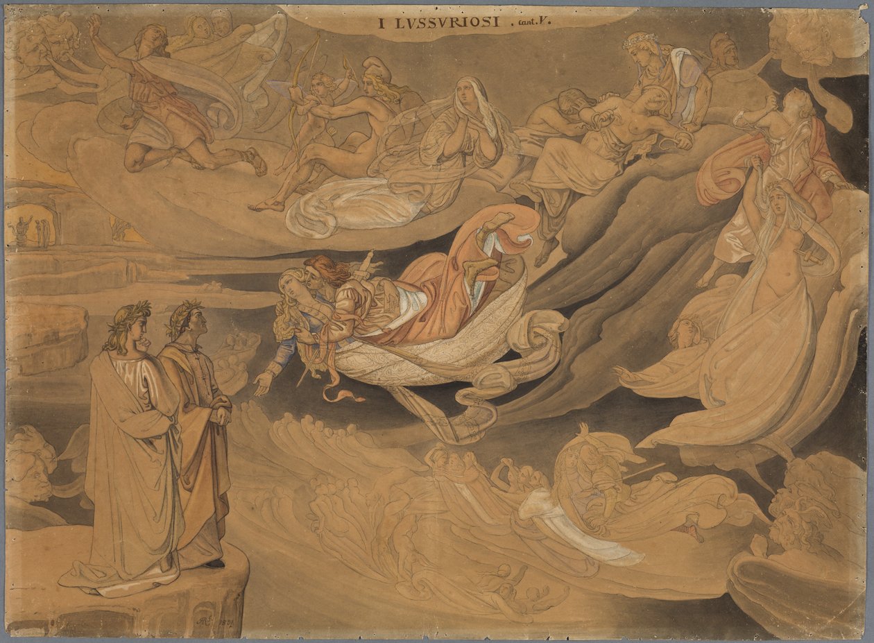 Dante im zweiten Kreis der Hölle, spricht mit Francisca da Rimini door Johann Anton Ramboux